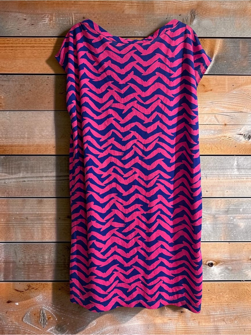 Lilly Pulitzer Chevron Print Shift Dress Pink Navy L - Picture 6 of 7